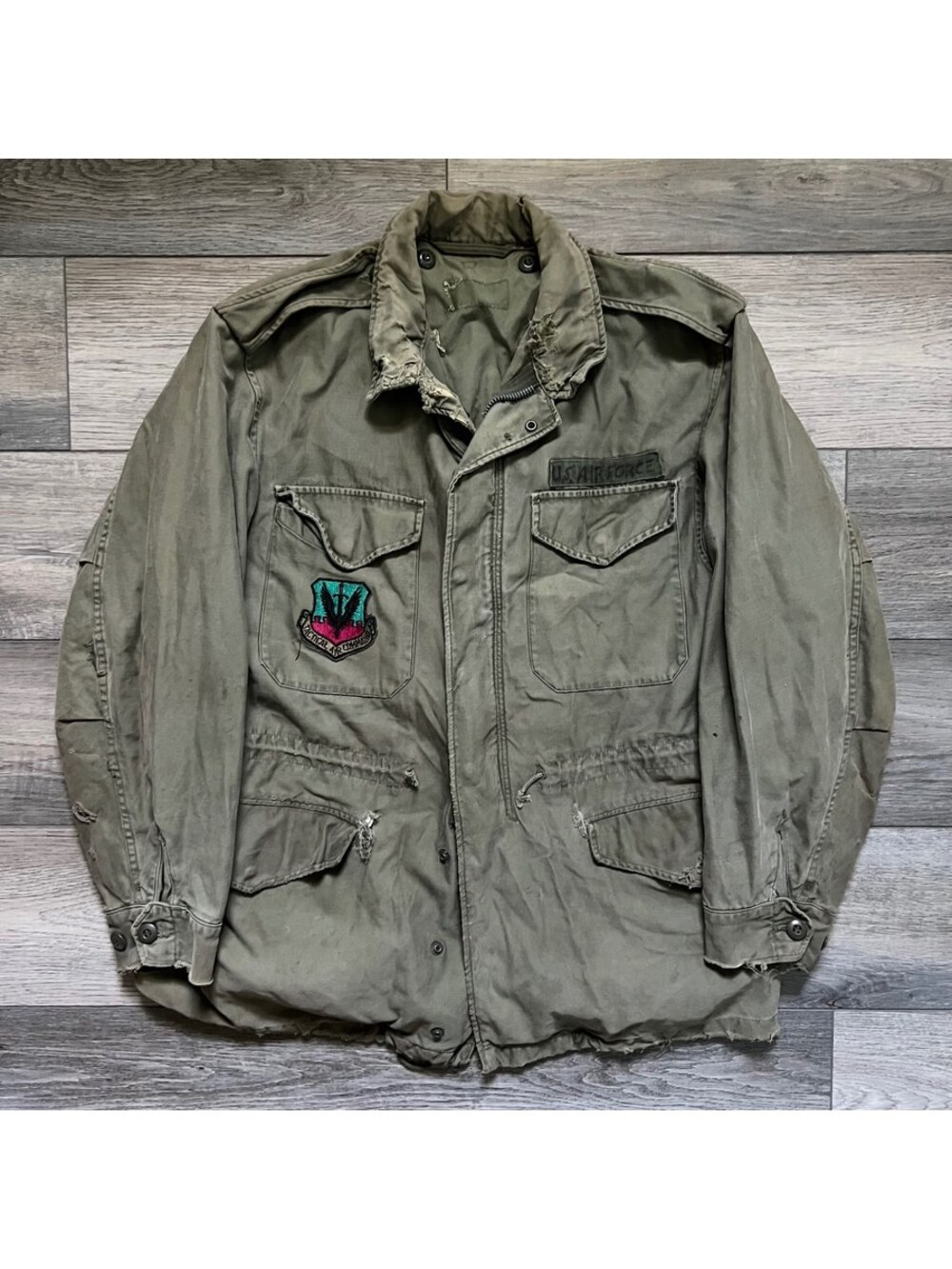 Vintage US Military OG-107 M-65 Field Jacket Cold Weather Coat Green Distressed